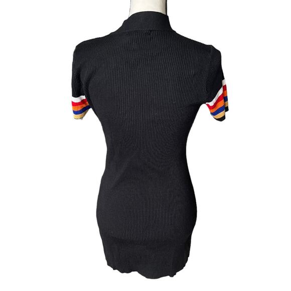 Crave Fame Retro 90s knit Ribbed Black Rainbow Striped Shirt Mini Dress Size XL - Picture 5 of 8